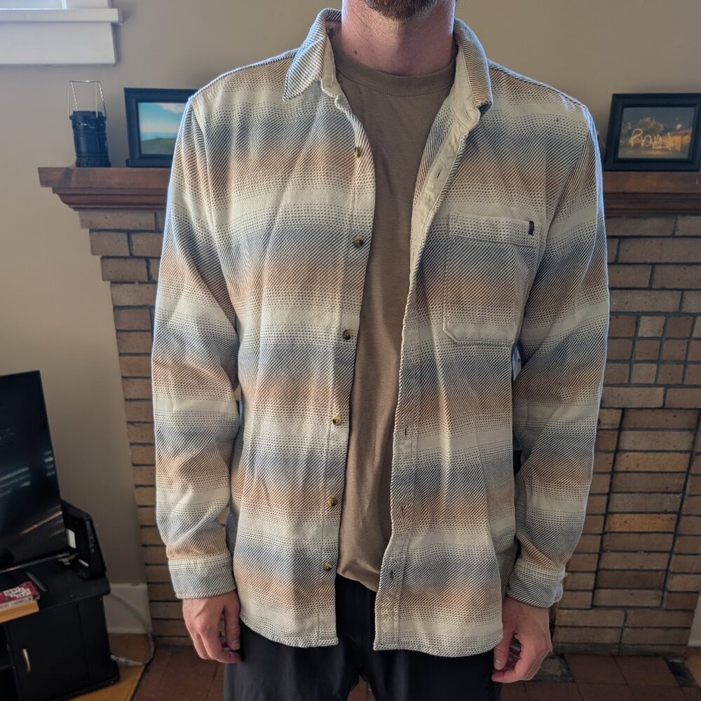 Roark Men's Crossroads Organic Cotton Flannel XL Stripe Bone